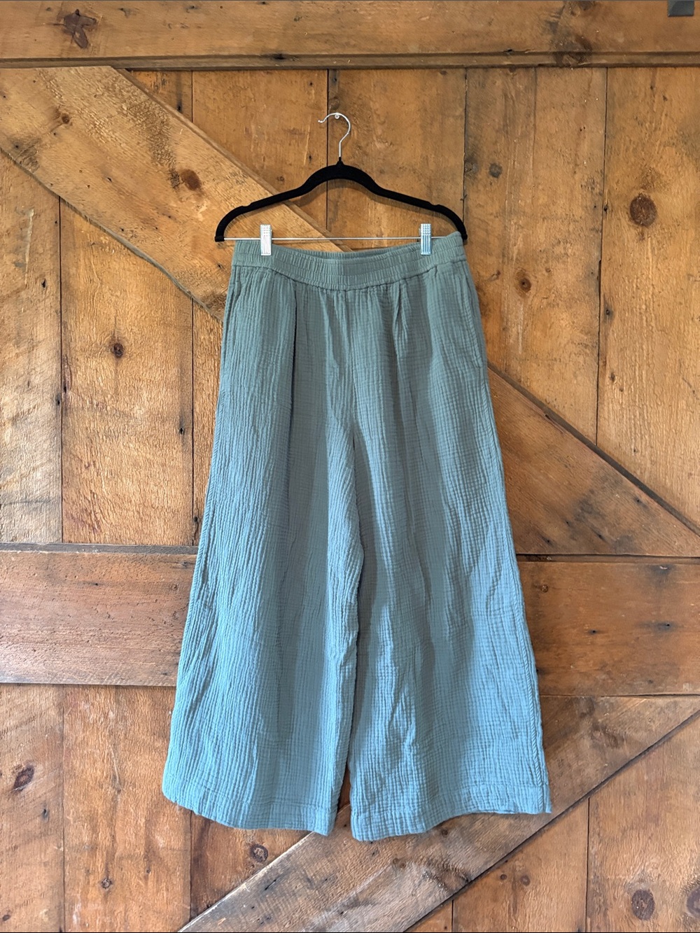 Madewell Sage Green Wide-Leg Pants NJ982 Medium Crinkle Gauze Elastic Waist